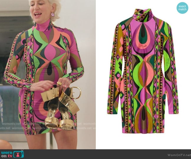 Pucci Abstract-print high-neck dress worn by Dorinda Medley on The Real Housewives Ultimate Girls Trip