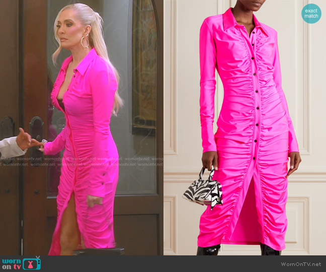 WornOnTV Erika s pink ruched shirtdress on The Real Housewives of Beverly Hills Erika Jayne Clothes and Wardrobe from TV