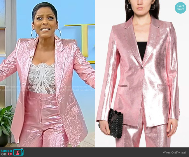 WornOnTV: Tamron’s pink metallic suit and white lace corset om Tamron ...