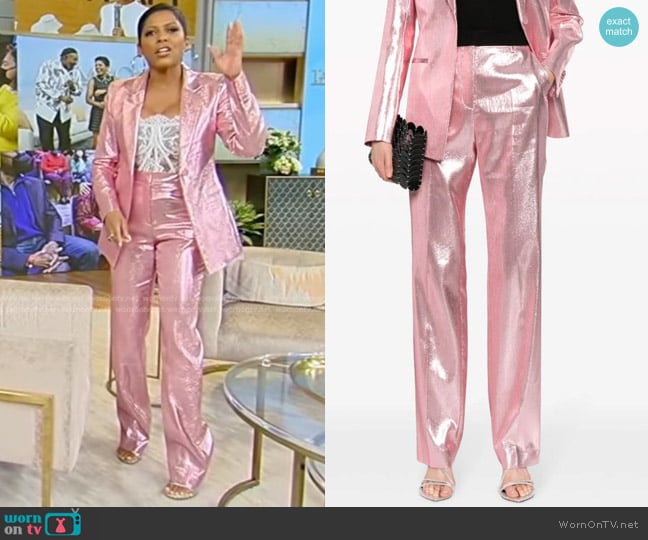 Rabanne Metallic Straight Pant in Pink worn by Tamron Hall on Tamron Hall Show