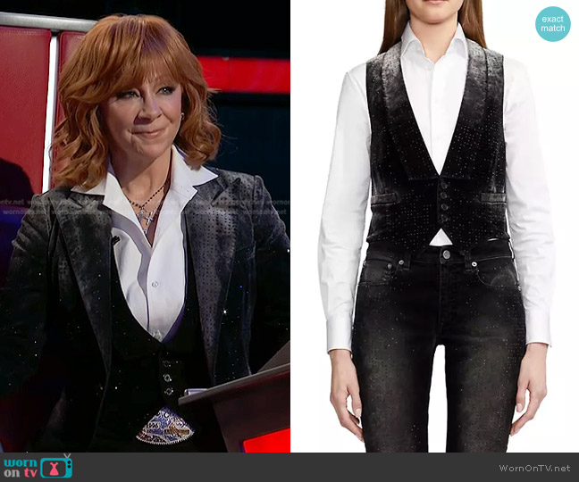 WornOnTV: Reba’s black embellished velvet vest and blazer on The Voice ...