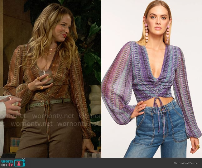 Ramy Brook Georgia Top in Neutral Waikiki worn by Summer Newman (Allison Lanier) on The Young and the Restless