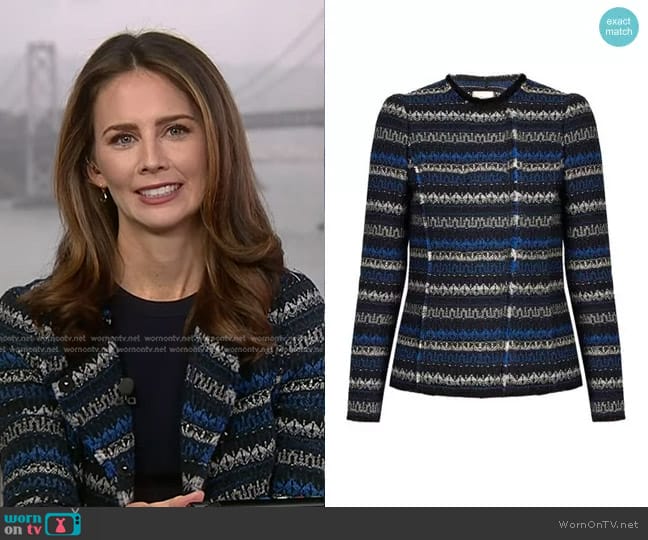 Rebecca Taylor Tweed Fringe-hem Jacket in Navy Multi worn by Kate Rooney on NBC News Daily