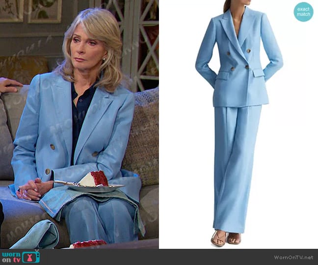 Reiss Hollie Double Breasted Linen Blend Blazer and Pants worn by Marlena Evans (Deidre Hall) on Days of our Lives