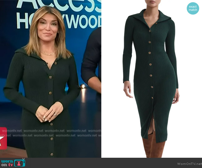 Reiss Maria slim-fit woven-blend midi dress worn by Kit Hoover on Access Hollywood