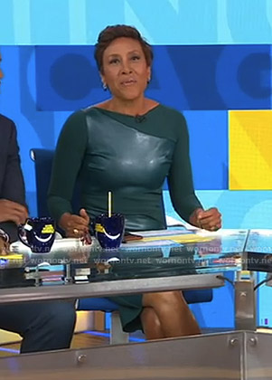 Robin’s green leather panel sheath dress on Good Morning America