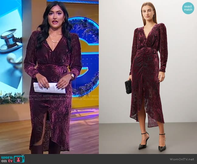 Ronny Kobo Collective Burnout Ruched Dress worn by Reena Roy on Good Morning America