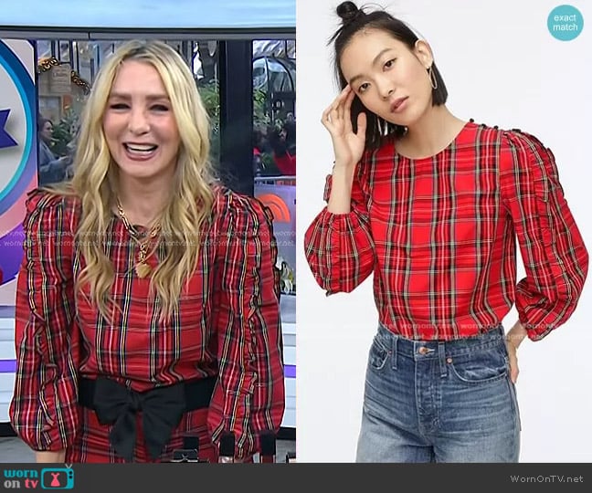 Ruffle-sleeve Top In Red Stewart Tartan by J. Crew worn by Chassie Post on Today