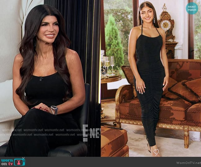 Shein X GuidiceGirls Ruched Tie Backless Cami Dress worn by Teresa Giudice on E! News