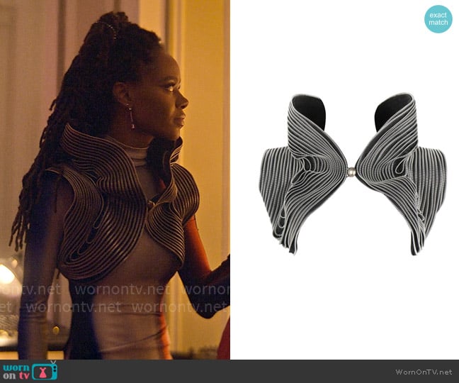 Sohung Designs Zipper Trim Structured Bolero worn by Hazel-May McCall (Ashleigh Murray) on The Other Black Girl