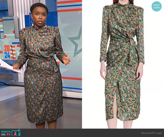 Sandro Lueur Floral Long Sleeve Midi Dress worn by Zinhle Essamuah on NBC News Daily