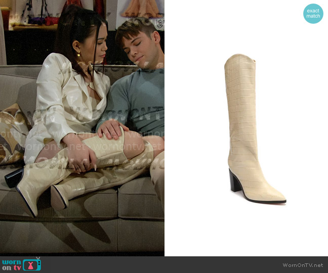 Schutz Maryana Boot in Eggshell worn by Luna (Lisa Yamada) on The Bold and the Beautiful