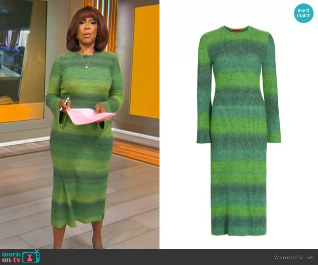 Simon Miller Axon Dress in Gummy Green Multi worn by Gayle King on CBS Mornings