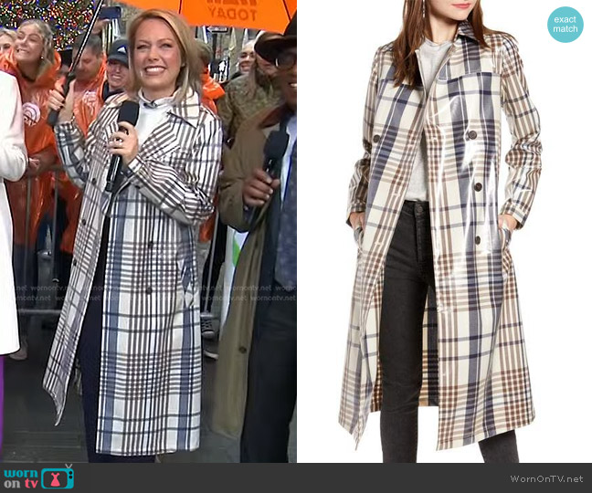 Something Navy Water-Resistant Plaid Glossy Trench Coat worn by Dylan Dreyer on Today