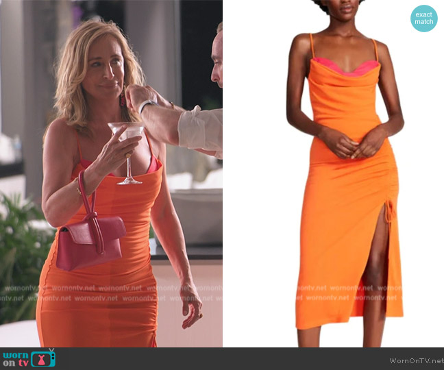 Steve Madden Mica Midi Dress In Bright Orange worn by Sonja Morgan on The Real Housewives Ultimate Girls Trip