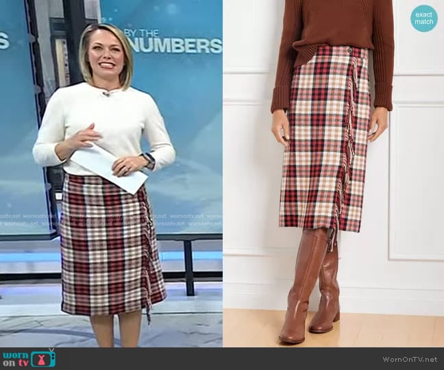 Talbots Fringe Wrap Skirt in Amazing Plaid worn by Dylan Dreyer on Today