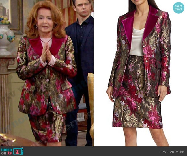 Teri Jon by Rickie Freeman Floral Jacquard & Velvet Blazer and Skirt worn by Maggie Horton (Suzanne Rogers) on Days of our Lives