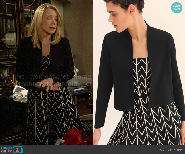 The Fold London Caccini Jacket Black Sculpt Knit worn by Nikki Reed Newman (Melody Thomas-Scott) on The Young and the Restless