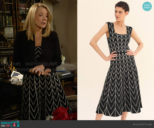 The Fold London Ocana Knitted Dress Black And Ivory worn by Nikki Reed Newman (Melody Thomas-Scott) on The Young and the Restless