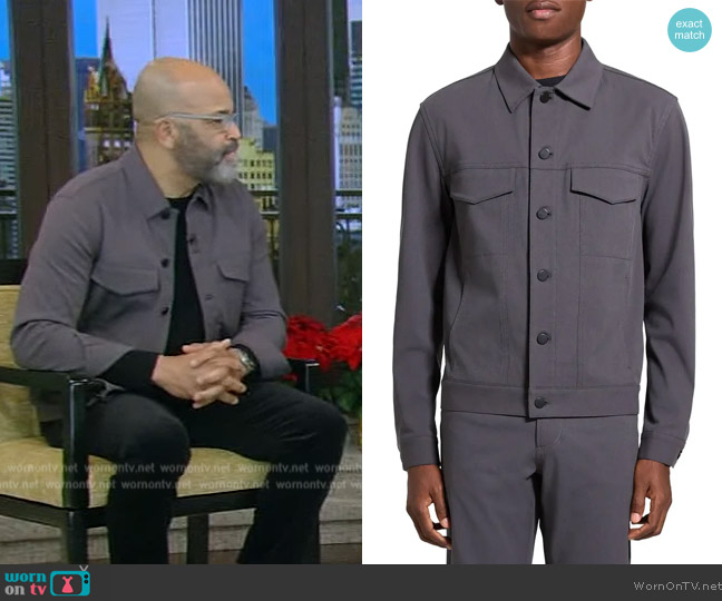 Theory River Stretch Neoteric Twill Trucker Jacket worn by Jeffrey Wright on Live with Kelly and Mark