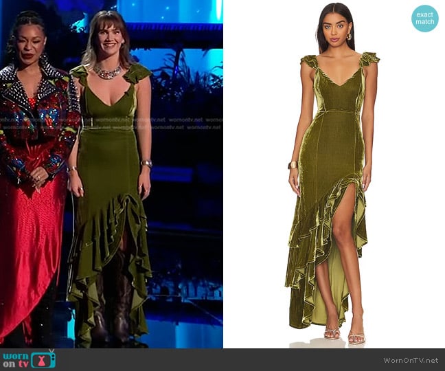 Tularosa Camille Gown in Deep Green worn by Lila Forde on The Voice