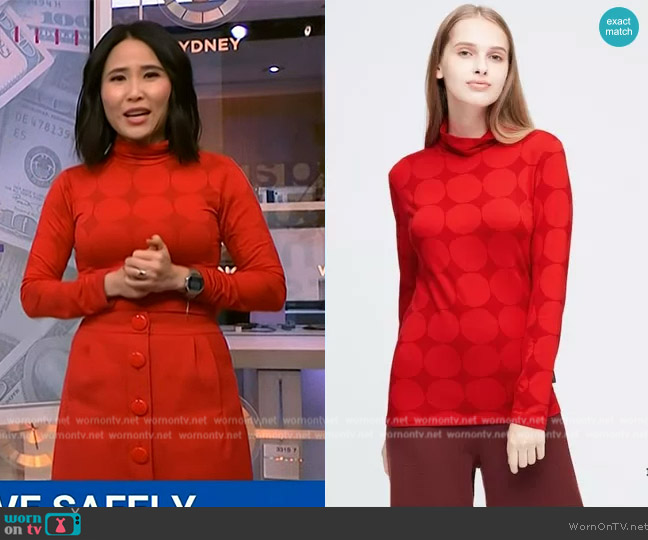 Uniqlo x Marimekko Heatteck Extra Warm Turtle Neck Long Sleeve worn by Vicky Nguyen on NBC News Daily