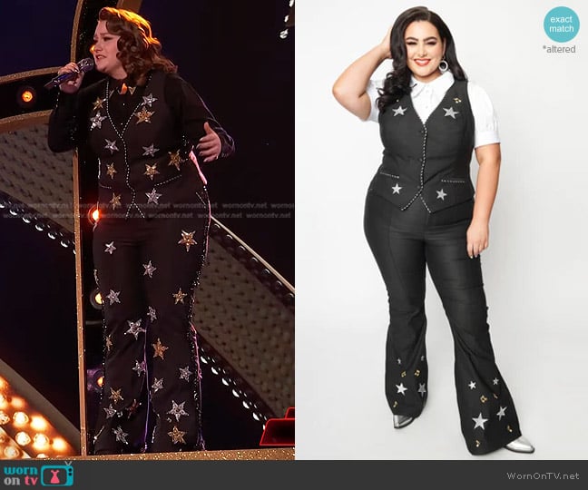 Unique Vintage Stars & Music Keaton Vest and Jeans worn by Ruby Leigh on The Voice