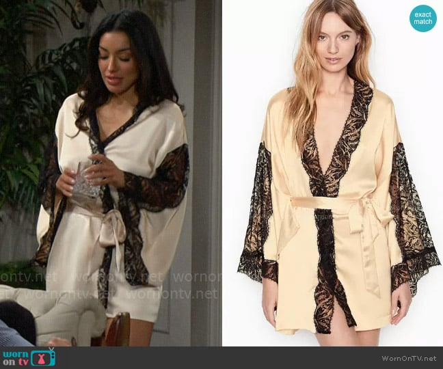 Victorias Secret Kimono with Lace worn by Audra Charles (Zuleyka Silver) on The Young and the Restless