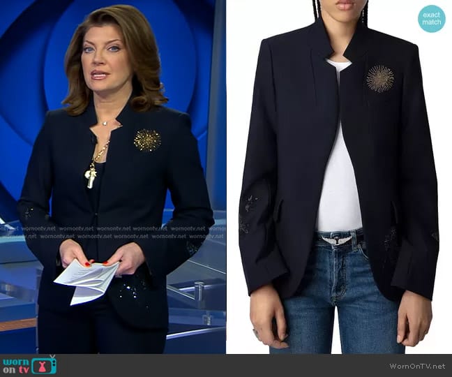 Zadig & Voltaire Beaded Trim Blazer worn by Norah O'Donnell on CBS Evening News