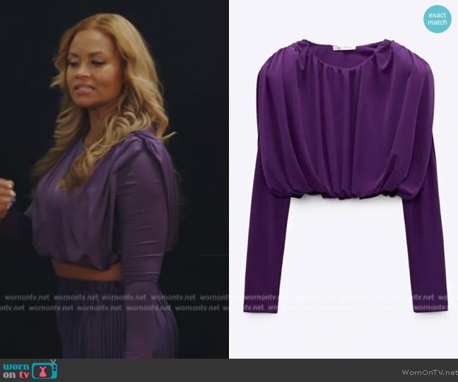 Zara Padded Shoulder Crop Top worn by Gizelle Bryant on The Real Housewives of Potomac