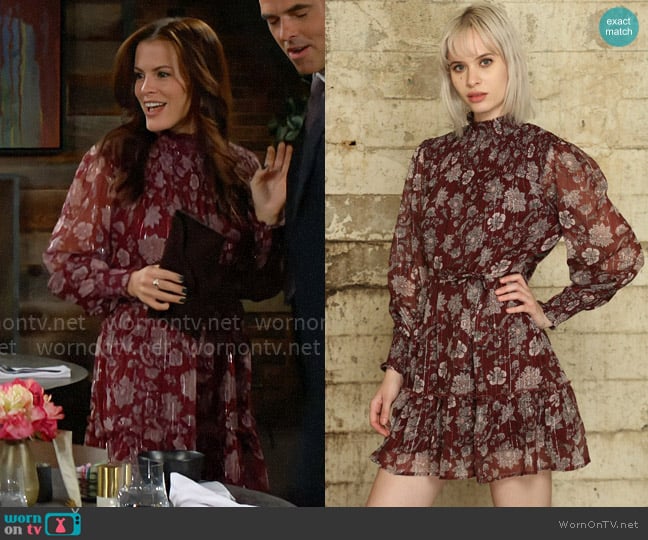 Zero Degrees Celsius Wine Leaves Mock Neck Print Dress worn by Chelsea Lawson (Melissa Claire Egan) on The Young and the Restless