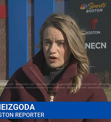 Abbey Niezgoda’s burgundy zip coat on NBC News Daily