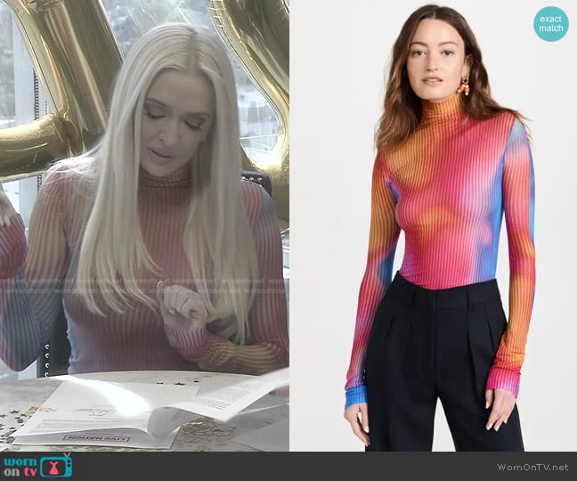 Acne Studios Mesh Turtleneck in Fuchsia Pink/Blue worn by Erika Jayne on The Real Housewives of Beverly Hills