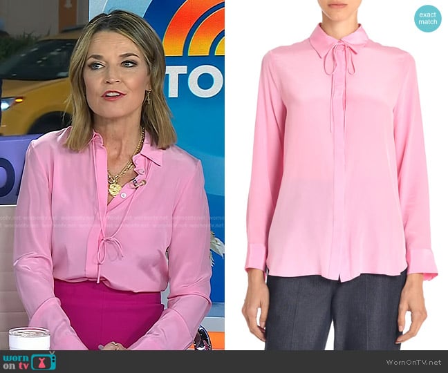 Adam Lippes Shirt With Thin Bow in Rose worn by Savannah Guthrie on Today