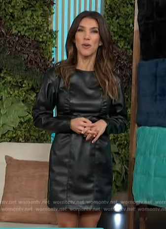 Adrianna Costa's black leather mini dress on Access Hollywood