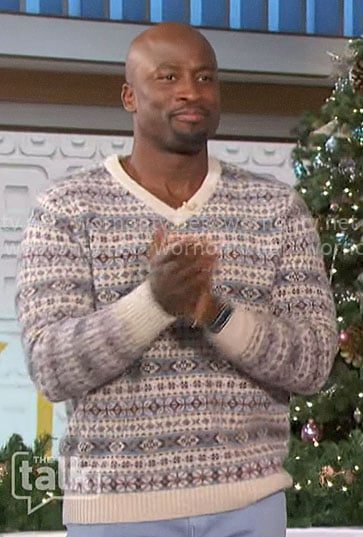 Akbar’s blue fair isle sweater on The Talk