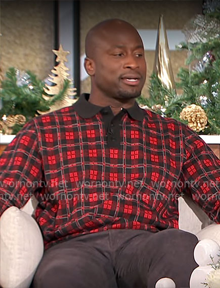 Akbar’s red checked polo sweater on The Talk