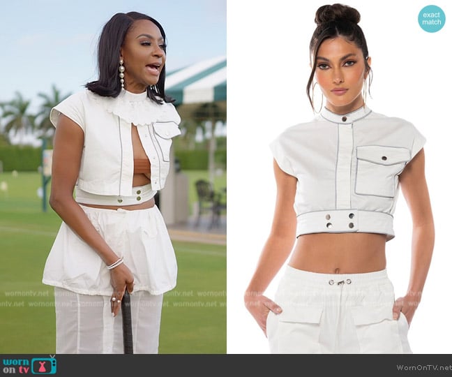 Akira Destination Cropped Cargo Top worn by Kiki Barth (Kiki Barth) on The Real Housewives of Miami