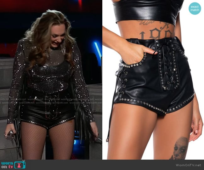 Akira Take Care Mini Faux Leather Studded Short worn by Jacquie Roar on The Voice