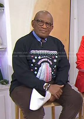 Al Roker’s black Nakatomi Plaza print sweater on Today