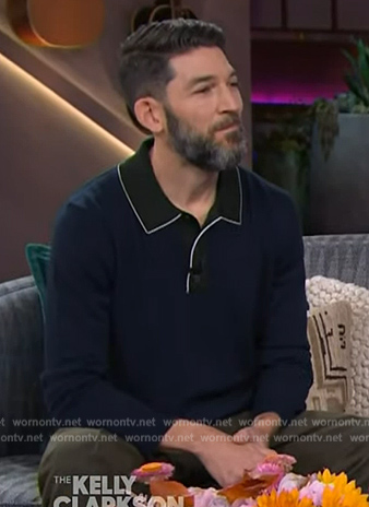 Alan Stuart's blue and green long sleeve polo on The Kelly Clarkson Show