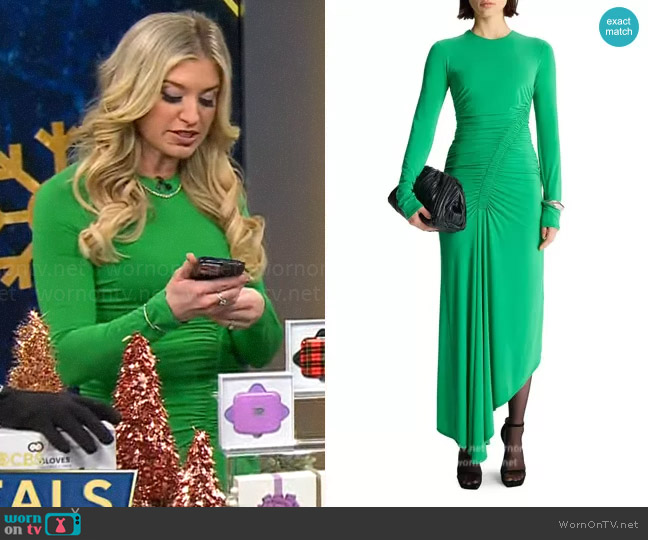 WornOnTV: Ashley Bellman’s green ruched dress on CBS Mornings | Ashley ...
