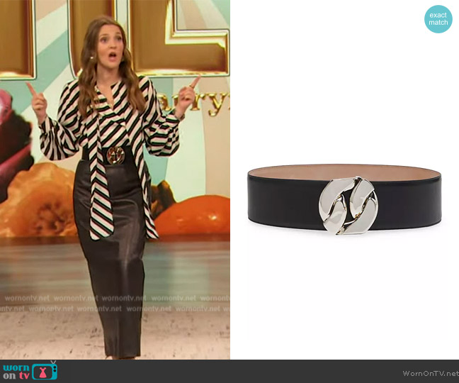 Alexander McQueen Chain-Link Buckle Leather Belt worn by Drew Barrymore on The Drew Barrymore Show