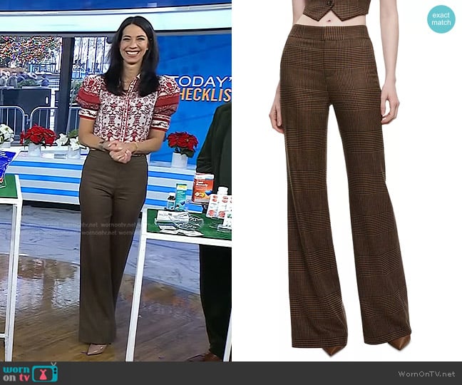 Alice + Olivia Deanna High Rise Bootcut Pants in Camel/Black worn by Dr. Natalie Azar on Today