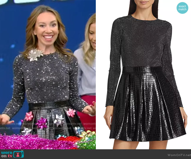 Alice + Olivia Chara Crocodile-Embossed Faux Leather Minidress worn by Shannon Dohery on Live with Kelly and Mark