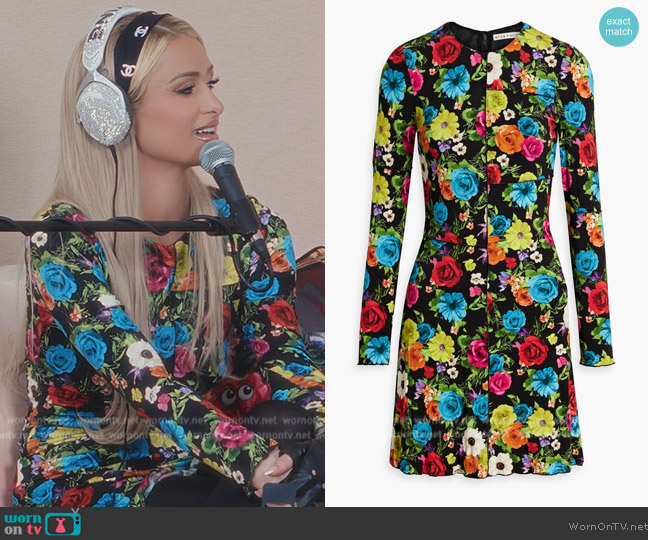 Alice + Olivia Delora floral-print stretch-jersey mini dress worn by Paris Hilton on Paris in Love