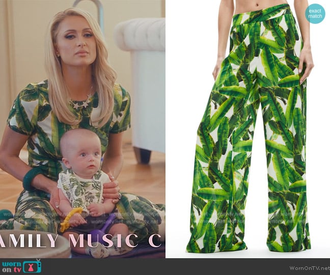 Alice + Olivia Russel High Waisted Smocked Waistband Pant worn by Paris Hilton on Paris in Love