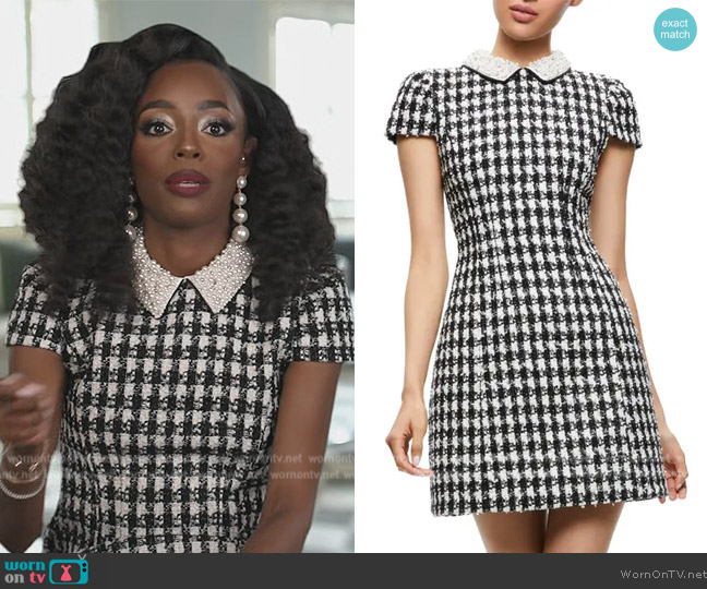 Alice + Olivia Velia Embellished Collar Tweed Minidress worn by Venita Aspen on Southern Charm