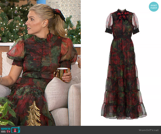 Alice + Olivia Coletta Dress in Cloud Floral Bordeaux worn by Amanda Kloots on The Talk