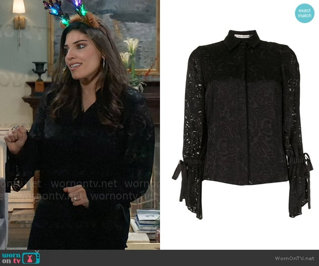 Alice + Olivia Willa Burnout Blouse worn by Brook Lynn Quartermaine (Amanda Setton) on General Hospital